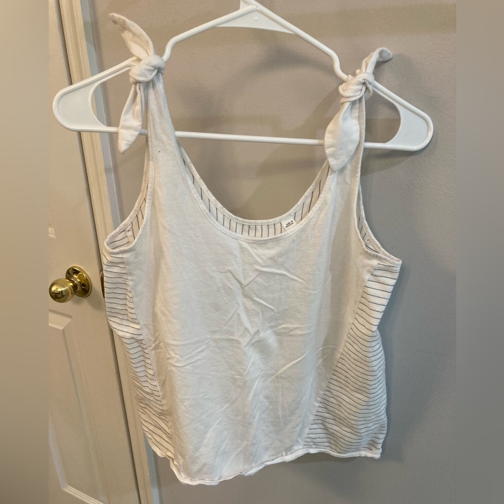 Sita Murt T Shirt and Woven Tank Top what a blue stripes with strap ties sz M